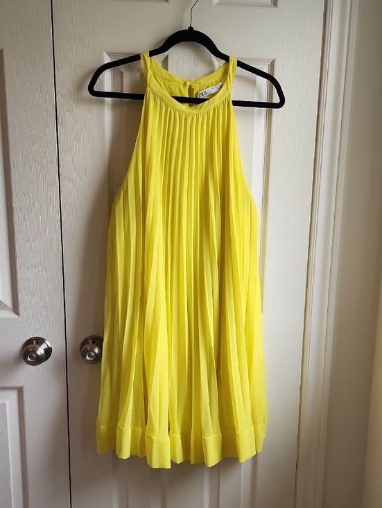 Zara Dresses & Skirts - Zara Bright Yellow Pleated Halter Dress XL WORN ONCE!